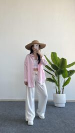 Yonca Keten Gömlek - Pembe