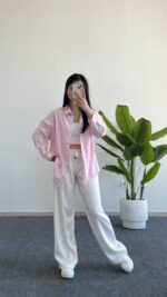 Yonca Keten Gömlek - Pembe - Görsel 2