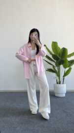 Yonca Keten Gömlek - Pembe - Görsel 6