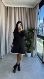 Antrasit Garnili Örgü Model Etek Kazak Takım - Görsel 7