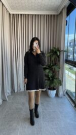 Antrasit Garnili Örgü Model Etek Kazak Takım