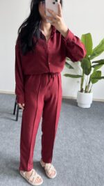 Diana Keten Takım - Bordo - Görsel 5