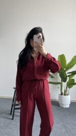 Diana Keten Takım - Bordo - Görsel 2