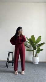 Diana Keten Takım - Bordo - Görsel 4