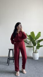 Diana Keten Takım - Bordo