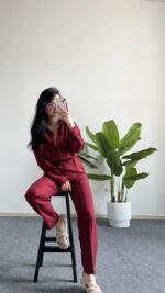 Diana Keten Takım - Bordo - Görsel 3