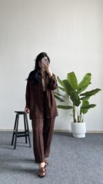 Diana Keten Takım - Kahverengi - Görsel 6