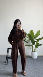 Diana Keten Takım - Kahverengi - Görsel 4