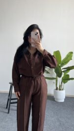 Diana Keten Takım - Kahverengi - Görsel 2