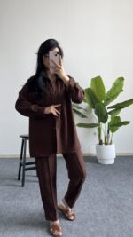 Diana Keten Takım - Kahverengi - Görsel 5