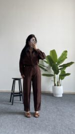 Diana Keten Takım - Kahverengi - Görsel 3