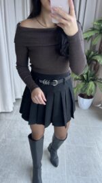 Evia Kaşkorse Madonna Yaka Bluz Kahverengi - Görsel 3