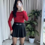 Evia Kaşkorse Madonna Yaka Bluz Kırmızı