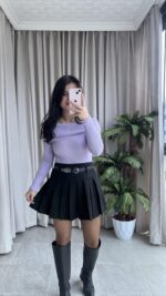 Evia Kaşkorse Madonna Yaka Bluz Lila - Görsel 2