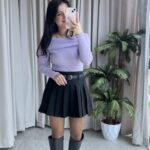 Evia Kaşkorse Madonna Yaka Bluz Lila