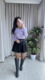 Evia Kaşkorse Madonna Yaka Bluz Lila