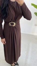 Gold Toka Detaylı Elbise - Acı Kahve - Görsel 5