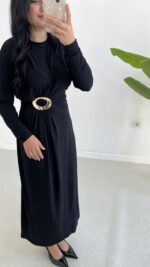 Gold Toka Detaylı Elbise - Siyah - Görsel 4