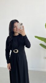 Gold Toka Detaylı Elbise - Siyah - Görsel 5