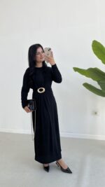 Gold Toka Detaylı Elbise - Siyah - Görsel 11