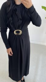 Gold Toka Detaylı Elbise - Siyah - Görsel 9