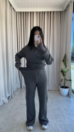 Gri Balıkçı Yaka Fitilli Triko Takım - Görsel 5