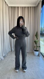 Gri Balıkçı Yaka Fitilli Triko Takım - Görsel 3