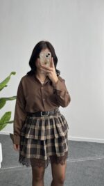 Hanna Ekose Kemerli Etek - Kahve - Görsel 4