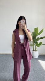 Helena Şal Yaka Yelek Pantolon İkili Takım - Gül Kurusu - Görsel 9