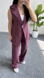 Helena Şal Yaka Yelek Pantolon İkili Takım - Gül Kurusu - Görsel 12