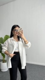 Leoni Oversize Basic Gömlek - Beyaz