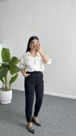 Leoni Oversize Basic Gömlek - Beyaz - Görsel 2