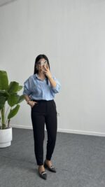 Leoni Oversize Basic Gömlek - Mavi - Görsel 5