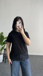 Carry Dantelli Tişört - Siyah - Görsel 4