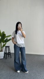 Carry Dantelli Tişört - Beyaz