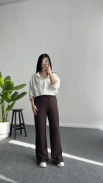 Pina Önü Simli Modal Pantolon - Kahve - Görsel 3