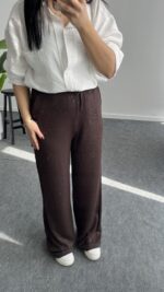 Pina Önü Simli Modal Pantolon - Kahve - Görsel 4