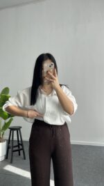 Pina Önü Simli Modal Pantolon - Kahve - Görsel 2