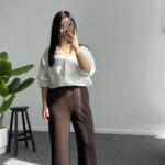 Pina Önü Simli Modal Pantolon - Kahve