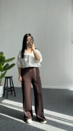 Pina Önü Simli Modal Pantolon - Kahve