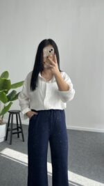 Pina Önü Simli Modal Pantolon - Lacivert - Görsel 5