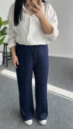 Pina Önü Simli Modal Pantolon - Lacivert - Görsel 6