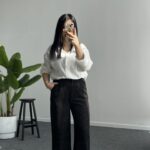 Pina Önü Simli Modal Pantolon - Siyah