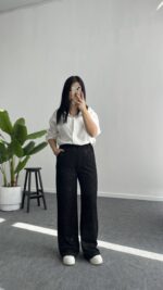 Pina Önü Simli Modal Pantolon - Siyah - Görsel 2