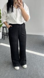 Pina Önü Simli Modal Pantolon - Siyah - Görsel 5