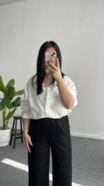 Pina Önü Simli Modal Pantolon - Siyah - Görsel 3