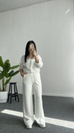 Pina Önü Simli Modal Pantolon - Beyaz - Görsel 3