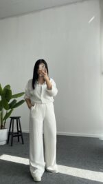 Pina Önü Simli Modal Pantolon - Beyaz - Görsel 2