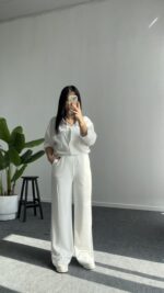 Pina Önü Simli Modal Pantolon - Beyaz - Görsel 4