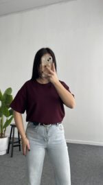 Esila Basic Modal Tişört - Bordo - Görsel 4